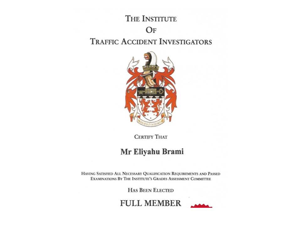 תעודת חבר באיגוד חוקרי תאונות דרכים אנגלי